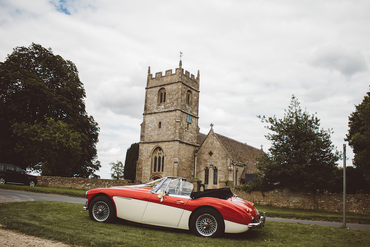 Classic Car Red Cream Convertable Cotswolds Country House Marquee Wedding http://www.wearegatheredheretoday.com/