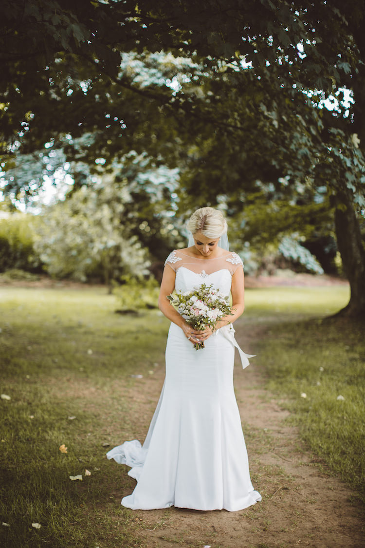 Mayfair by Suzanne Neville Dress Gown Bride Bridal Sleeves Veil Fishtail Cotswolds Country House Marquee Wedding http://www.wearegatheredheretoday.com/