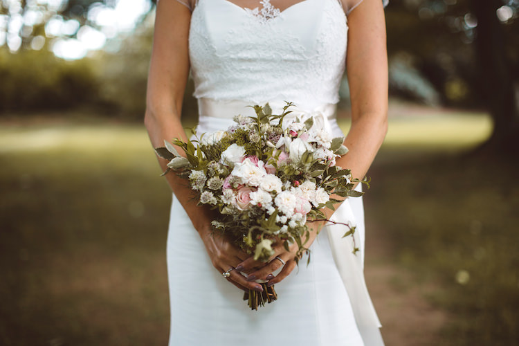 Greenery Foliage Pink Flowers Bouquet Bride Bridal Cotswolds Country House Marquee Wedding http://www.wearegatheredheretoday.com/