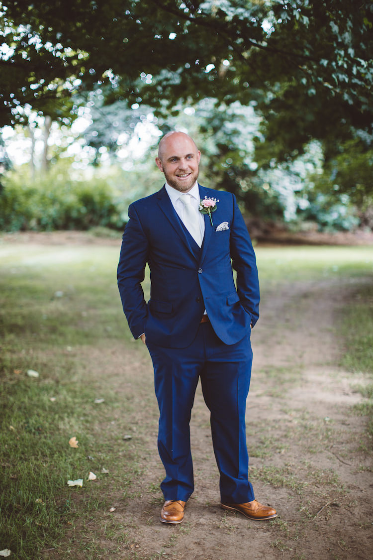 Ted Baker Blue Navy Suit Tan Shoes Groom Cotswolds Country House Marquee Wedding http://www.wearegatheredheretoday.com/