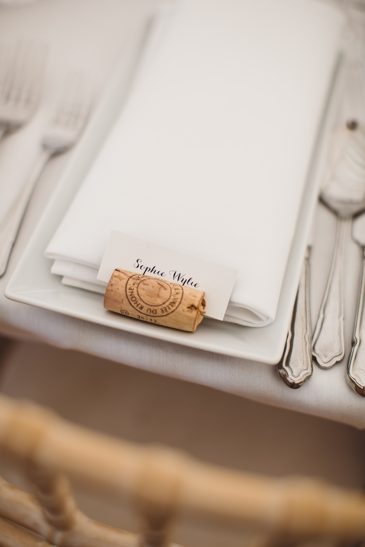 Calligraphy Cork Place Name Setting Card Cotswolds Country House Marquee Wedding http://www.wearegatheredheretoday.com/