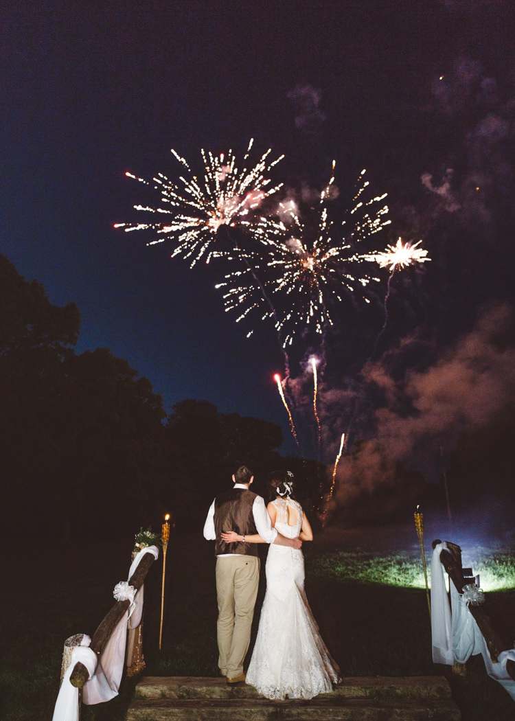 Fireworks Natural Woodland Hessian Lace Wedding http://holliecarlinphotography.com/