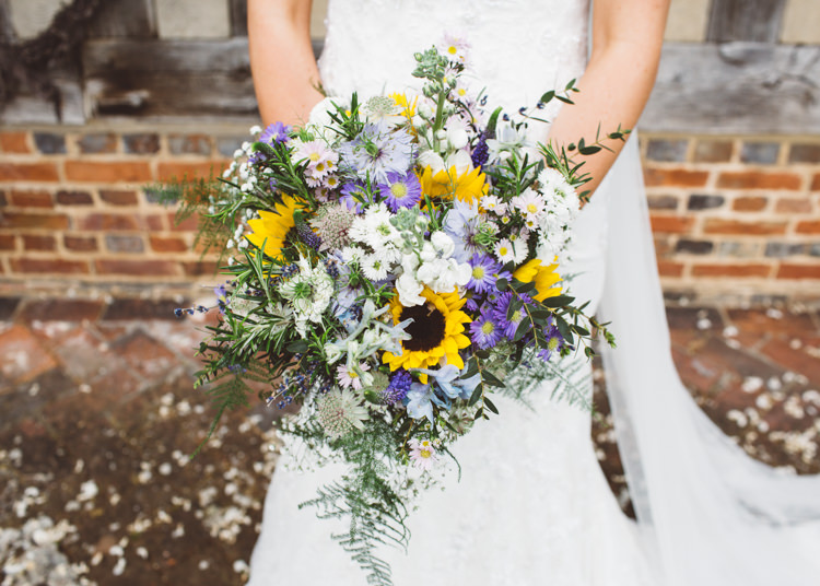 Bouquet Flowers Bride Bridal Sunflower Daisy Fern Natural Woodland Hessian Lace Wedding http://holliecarlinphotography.com/