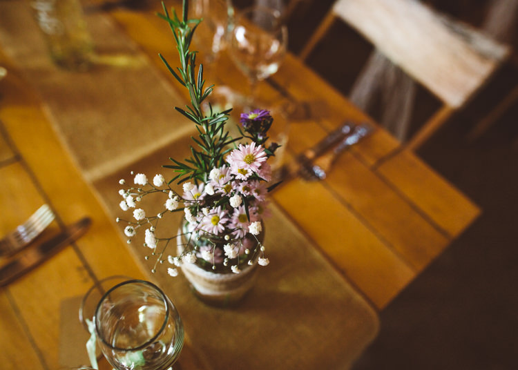 Jar Flowers Natural Woodland Hessian Lace Wedding http://holliecarlinphotography.com/