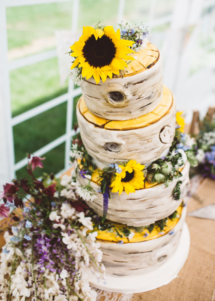 Tree Cake Silver Birch Bark Natural Woodland Hessian Lace Wedding http://holliecarlinphotography.com/
