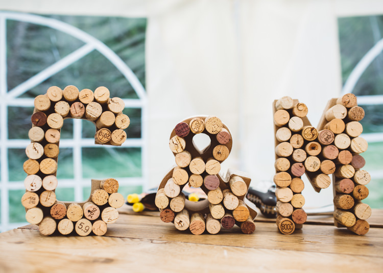Cork Letters Initials Natural Woodland Hessian Lace Wedding http://holliecarlinphotography.com/