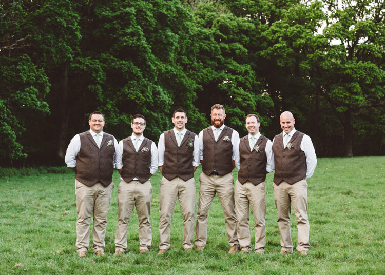 Groom Groomsmen Waistcoats Trousers Brown Tweed Natural Woodland Hessian Lace Wedding http://holliecarlinphotography.com/