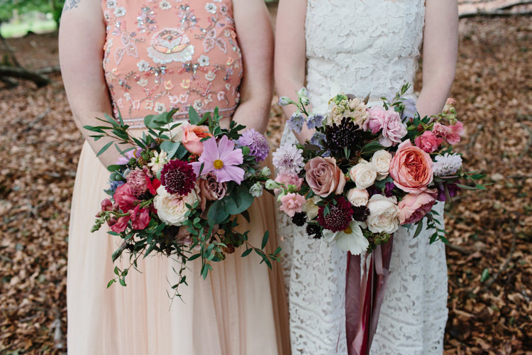 Bridesmaid Bridal Bouquet Red Pink Marsala Bergundy Ribbons Intimate Indie Woodland Wedding http://www.caroweiss.com/
