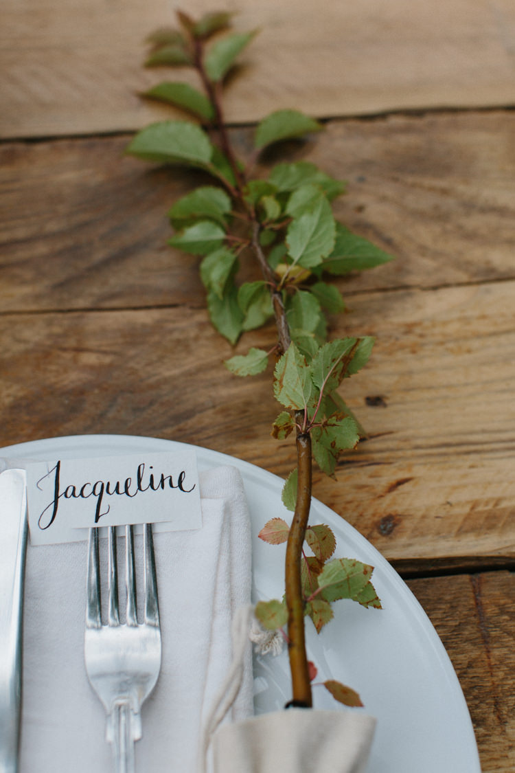 Calligraphy Place Name Card Setting Flower Branch Intimate Indie Woodland Wedding http://www.caroweiss.com/