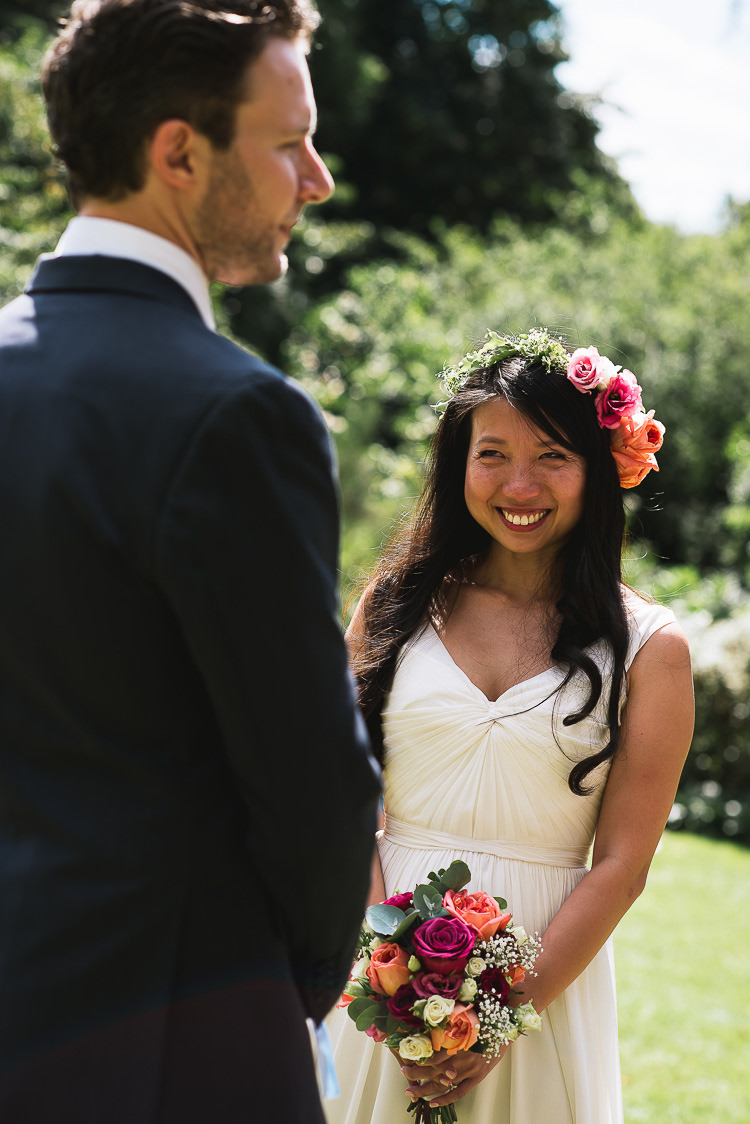 Flower Crown Bride Bridal Bouquet Pink Red Roses Relaxed Outdoor City Park Festival Wedding http://kristianlevenphotography.co.uk/