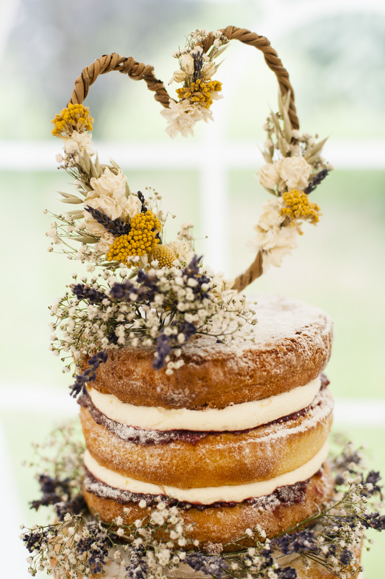 Heart Dried Flower Cake Topper Whimsical Summery Lilac Wedding http://eleanorjaneweddings.co.uk/
