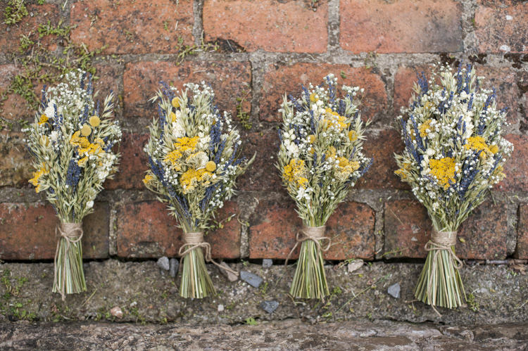 Dried Flower Bouquets Bridesmaids Yellow Whimsical Summery Lilac Wedding http://eleanorjaneweddings.co.uk/