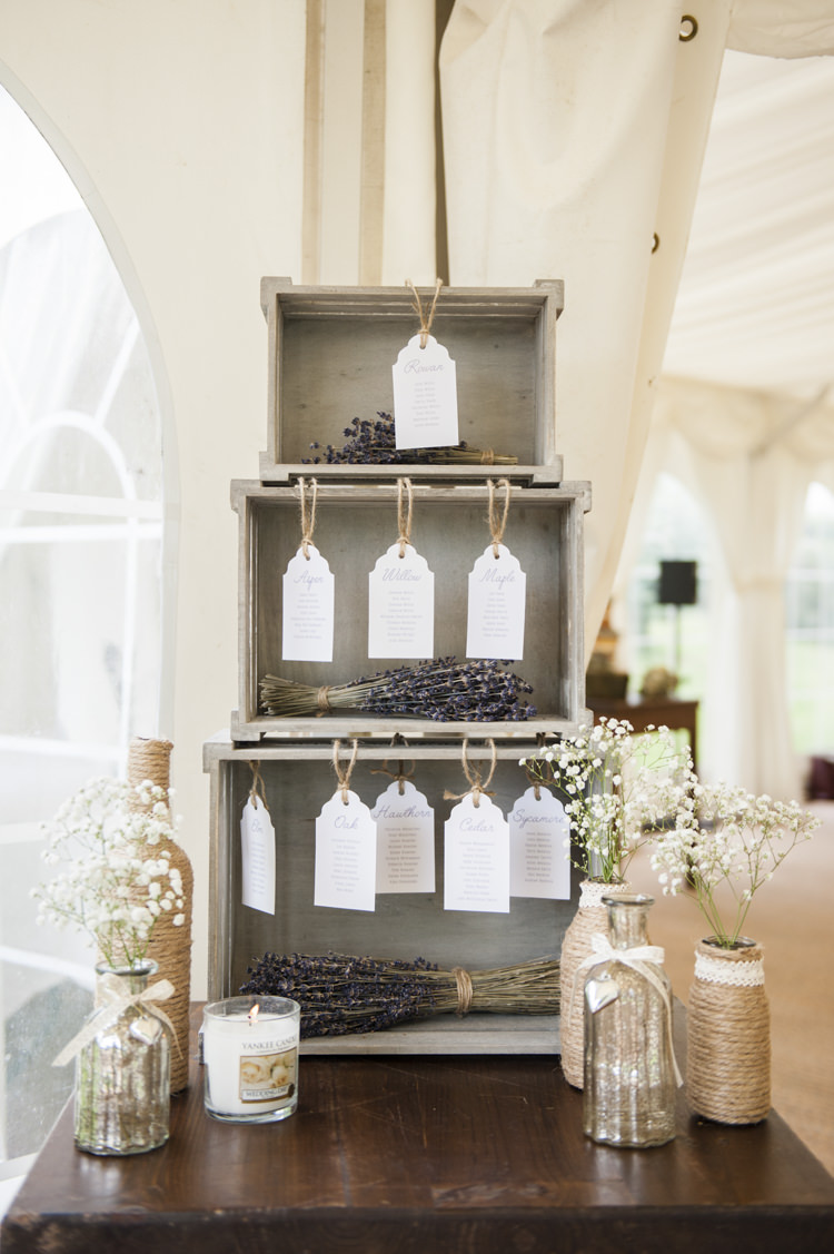 Crate Seating Plan Table Chart Lavender Tags Whimsical Summery Lilac Wedding http://eleanorjaneweddings.co.uk/