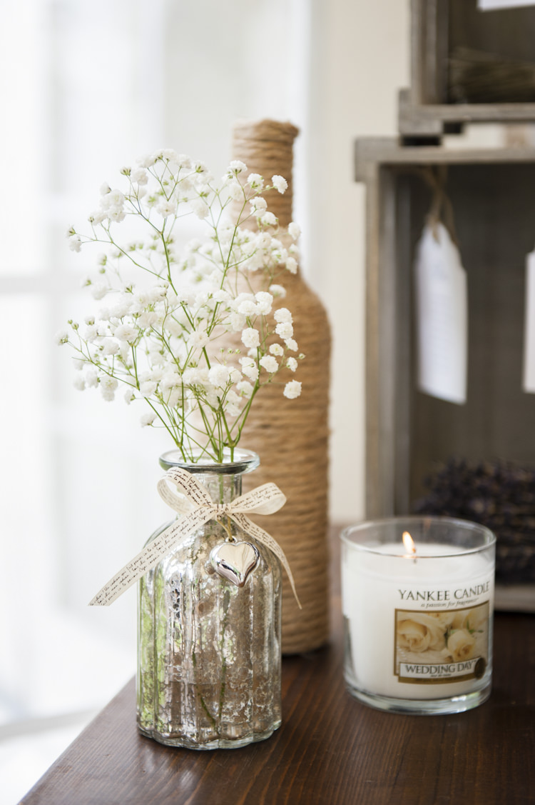 Bottle Flowers Gyp Gypsophila Whimsical Summery Lilac Wedding http://eleanorjaneweddings.co.uk/