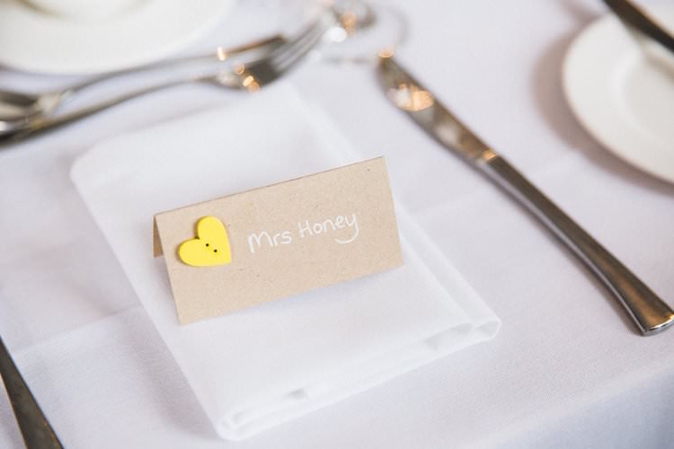 Button Brown Paper Place Card Setting Sweet Quirky Yellow Antique Wedding https://www.redonblonde.com/