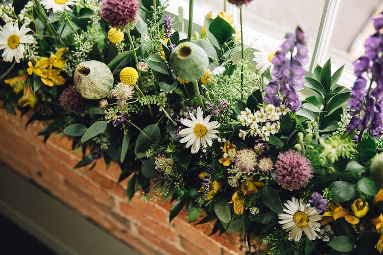 Purple Yelllow Flowers Decor Sweet Quirky Yellow Antique Wedding https://www.redonblonde.com/