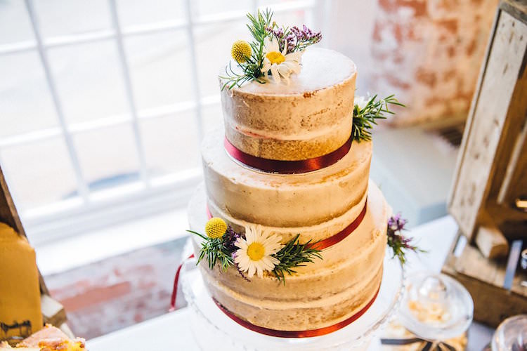 Naked Cake Layer Sponge Buttercream Flowers Ribbon Sweet Quirky Yellow Antique Wedding https://www.redonblonde.com/
