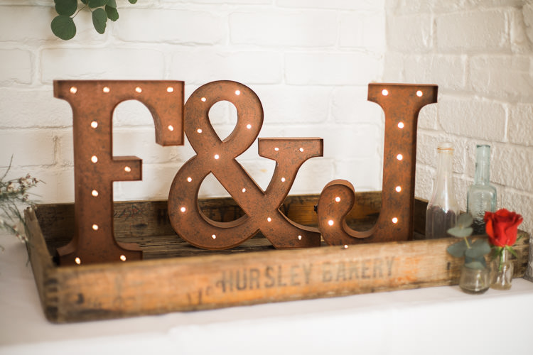 Letter Lights Industrial Rustic Decor Luxe Copper & Red Wedding Ideas http://www.danielle-smith-photography.com/