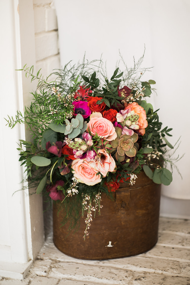 Flowers Tin Can Roses Succulents Greenery Luxe Copper & Red Wedding Ideas http://www.danielle-smith-photography.com/
