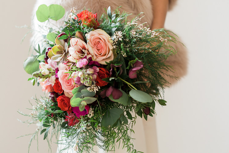 Bouquet Flowers Rose Greenery Foliage Bride Bridal Luxe Copper & Red Wedding Ideas http://www.danielle-smith-photography.com/