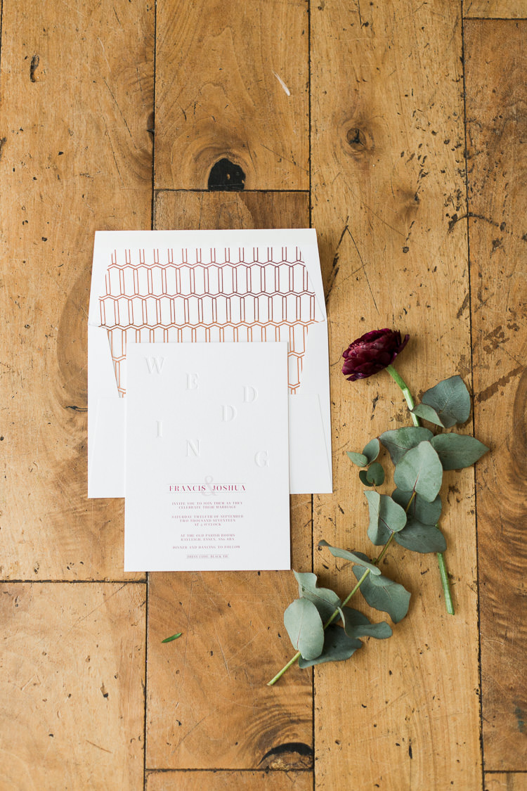 Rose Gold Modern Stationery Invitation Luxe Copper & Red Wedding Ideas http://www.danielle-smith-photography.com/