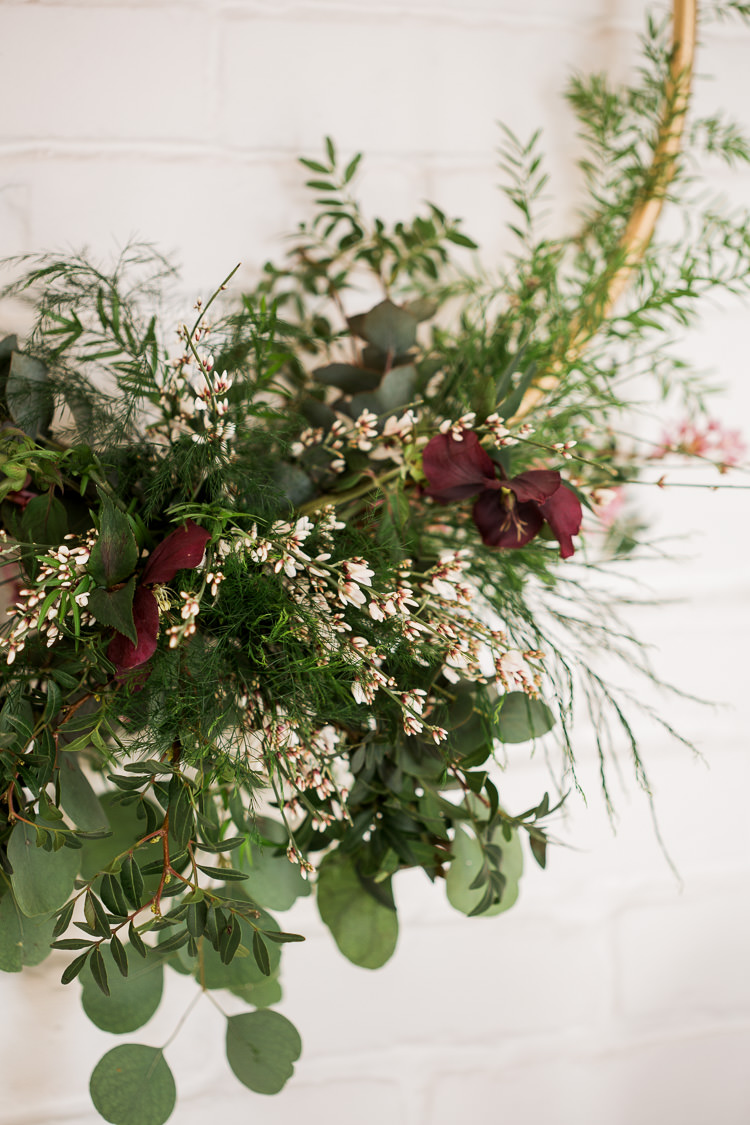 Hoop Flowers Greenery Foliage Decor Luxe Copper & Red Wedding Ideas http://www.danielle-smith-photography.com/