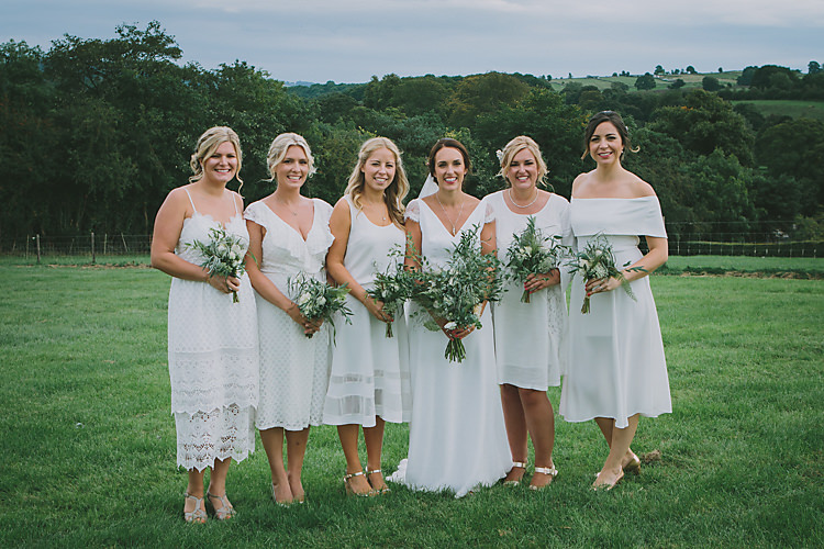 Mismatched White Bridesmaid Dresses Lovely Greenery Farm Tipi Wedding http://www.victoriasomersethowphotography.co.uk/