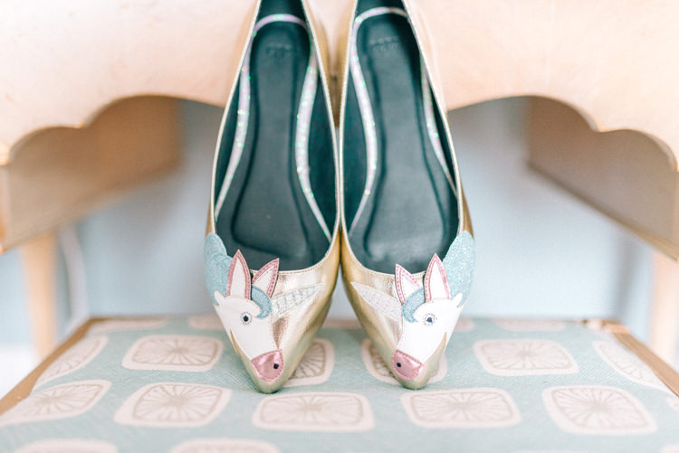 Unicorn Shoes Bride Bridal Flats Playful Stylish Navy Winter Wedding http://sarahjaneethan.co.uk/