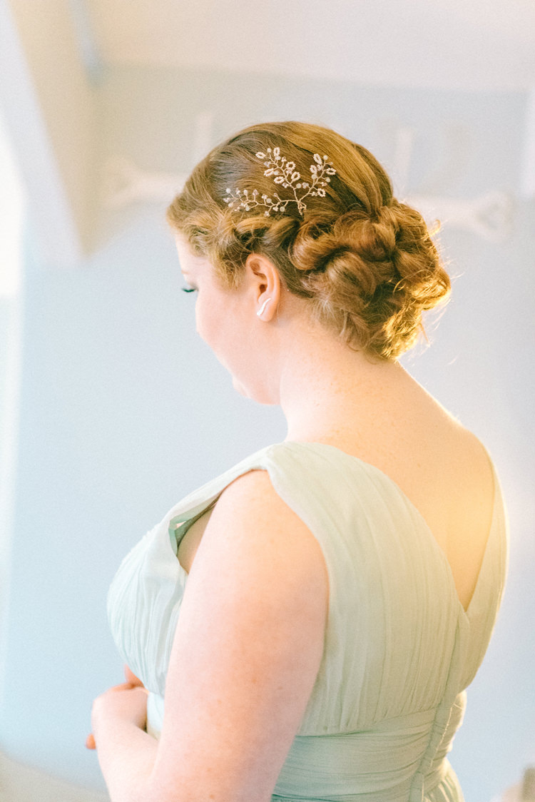 Bridesmaid Hair Style Accessory Up Do Playful Stylish Navy Winter Wedding http://sarahjaneethan.co.uk/