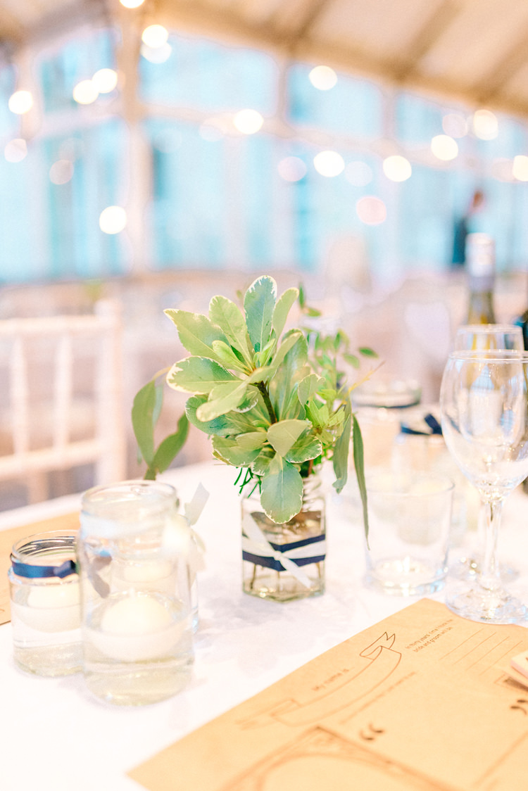Jar Flowers Playful Stylish Navy Winter Wedding http://sarahjaneethan.co.uk/