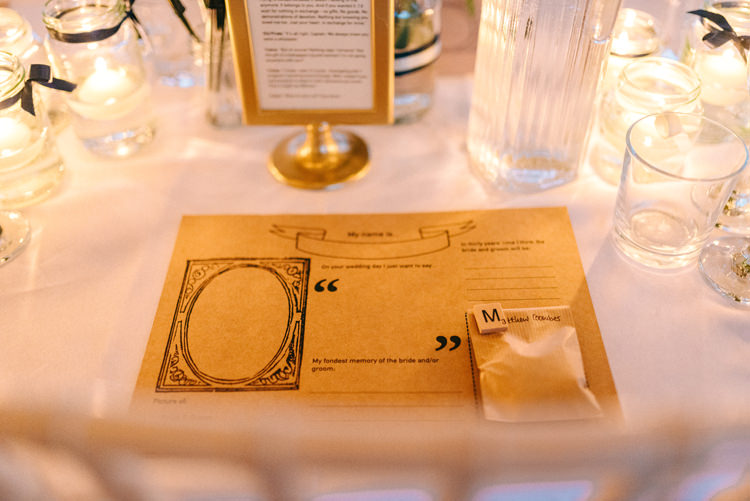 Place Mat Guest Book Cards Playful Stylish Navy Winter Wedding http://sarahjaneethan.co.uk/