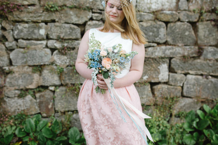 Bridesmaid Bouquet Ribbon Peach Blue Pretty Whimsical Pastel Travel Wedding https://www.thegibsonsphotography.co.uk/