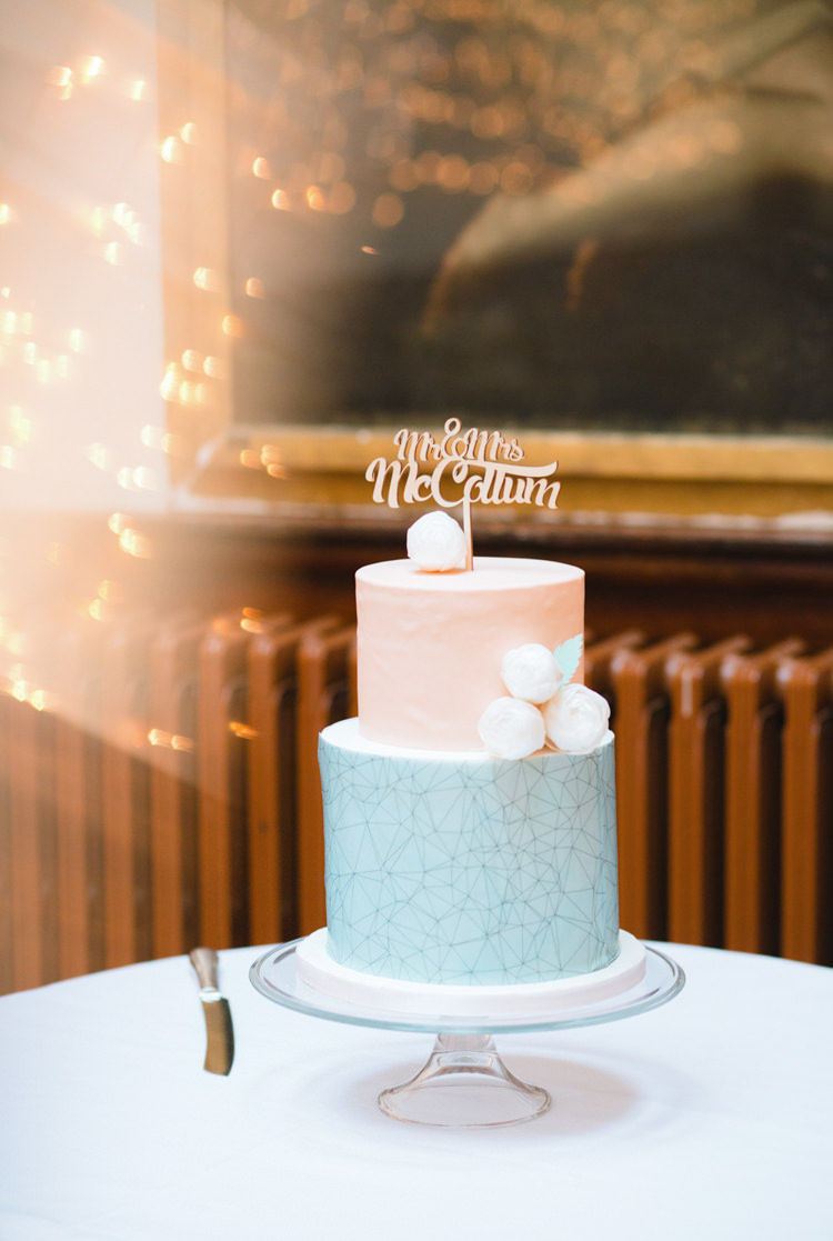 Pink Blue Cake Geometric Flower Whimsical Pastel Travel Wedding https://www.thegibsonsphotography.co.uk/