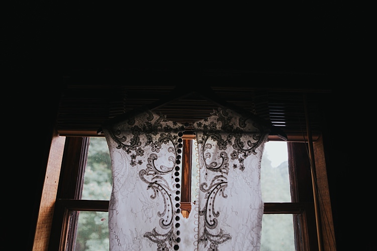 Bride V Neck Lace Embellished Bridal Gown Buttons Bohemian & Whimsical Garden Wedding in North Carolina http://www.taylorparkerphotography.com/
