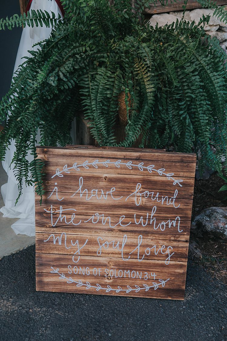 Reception Wooden Sign Love Quote White Calligraphy Green Fern Bohemian & Whimsical Garden Wedding in North Carolina http://www.taylorparkerphotography.com/