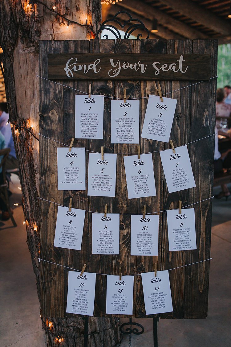 Reception Seating Plan Wooden Board Calligraphy Sign Bohemian & Whimsical Garden Wedding in North Carolina http://www.taylorparkerphotography.com/
