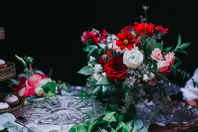 Reception Dessert Table Bright Multicoloured Florals Greenery Crystal Gold Cake Stands Bohemian & Whimsical Garden Wedding in North Carolina http://www.taylorparkerphotography.com/