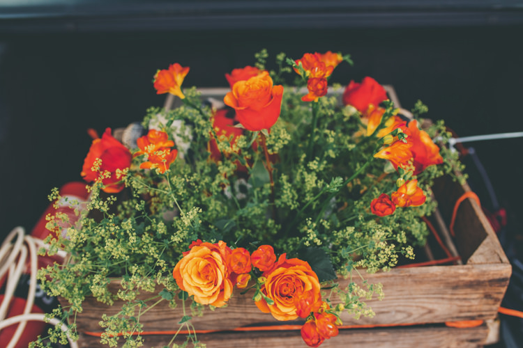 Crate Flowers Orange Roses Bright Retro Vintage Sea Wedding http://www.larissajoice.co.uk/