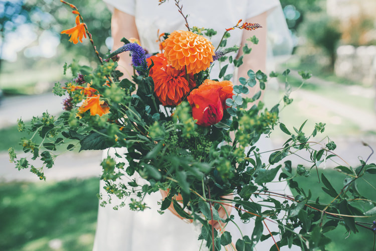 Bouquet Bride Bridal Flowers DIY Home Grown Dahlia Bright Retro Vintage Sea Wedding http://www.larissajoice.co.uk/
