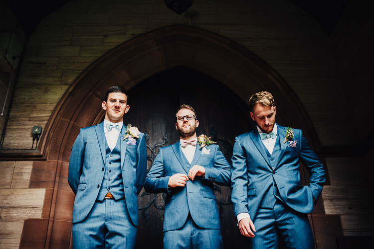 Blue Suits Next Groom Groomsmen Quirky Stylish Country House Wedding http://www.stevebridgwoodphotography.co.uk/