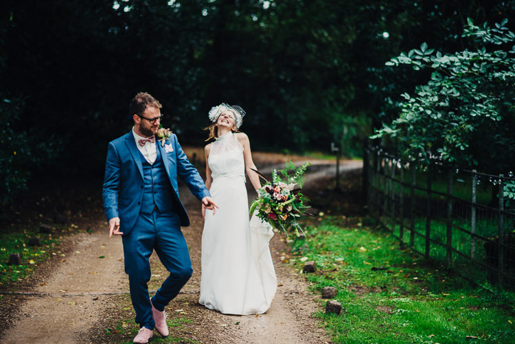 Blue Suit Pink Bow Tie Shoes Groom Quirky Stylish Country House Wedding http://www.stevebridgwoodphotography.co.uk/