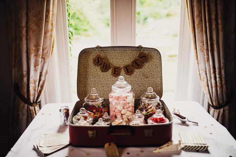 Sweets Sweetie Table Station Bar Suitcase Quirky Stylish Country House Wedding http://www.stevebridgwoodphotography.co.uk/