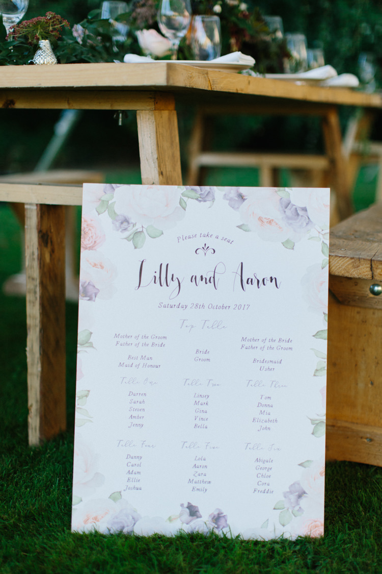 Floral Seating Plan Table Chart Pretty Wild Romance Greenery Wedding Ideas http://www.melissabeattie.com/