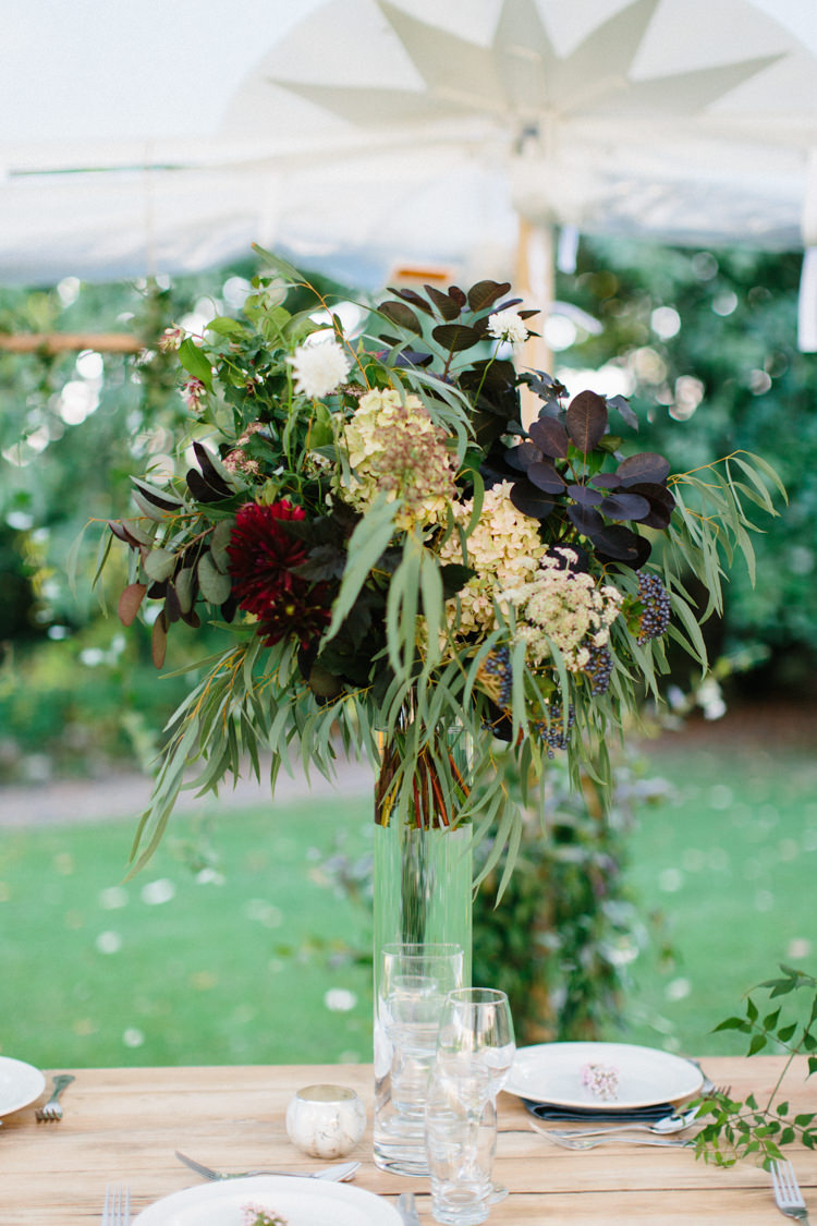 Tall Flower Arrangements Red Brugundy Daliah Foliage Wild Romance Greenery Wedding Ideas http://www.melissabeattie.com/