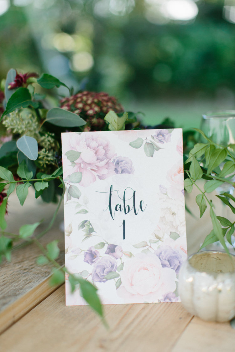 Floral Table Number Stationery Wild Romance Greenery Wedding Ideas http://www.melissabeattie.com/