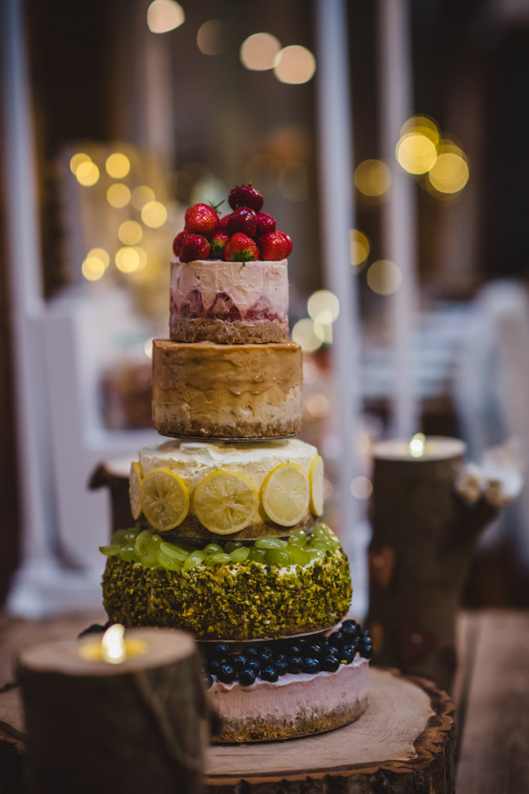 Tiered Cheesecake Quirky Cake Table Crafty Rustic Farm Barn Wedding http://www.sophieduckworthphotography.com/