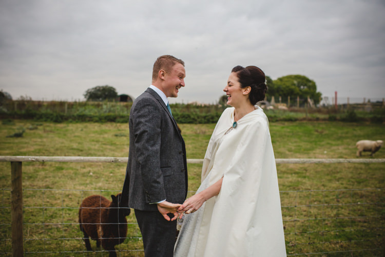 Bride Cape Tea Length Dress Crafty Rustic Farm Barn Wedding http://www.sophieduckworthphotography.com/