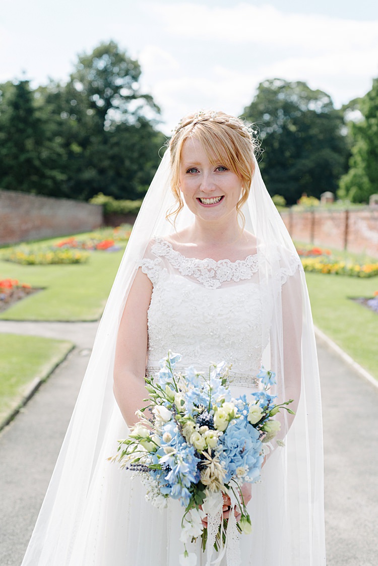 Alfred Angelo Bride Gown Justin Alexander Jacket Sahara Veil Pretty Pale Blue Summer Wedding http://www.georginabrewster.com/