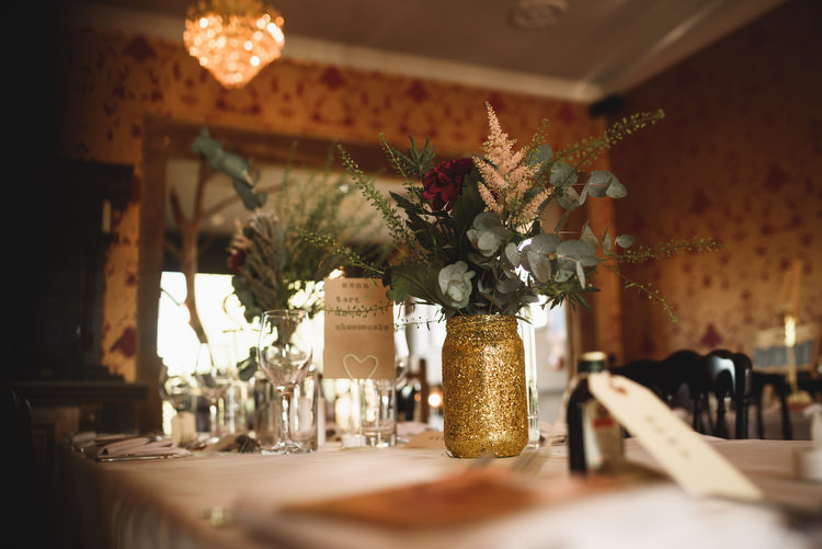 Gold Glitter Jar Flowers Decor Quirky Vintage Glamour Wedding https://www.jacksonandcophotography.com/