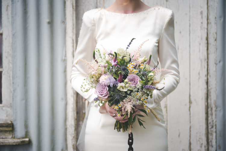 Bouquet Bride Bridal Pink Purple Flowers Colourful Country Farm Marquee Wedding http://www.hannahmilesphotography.com/